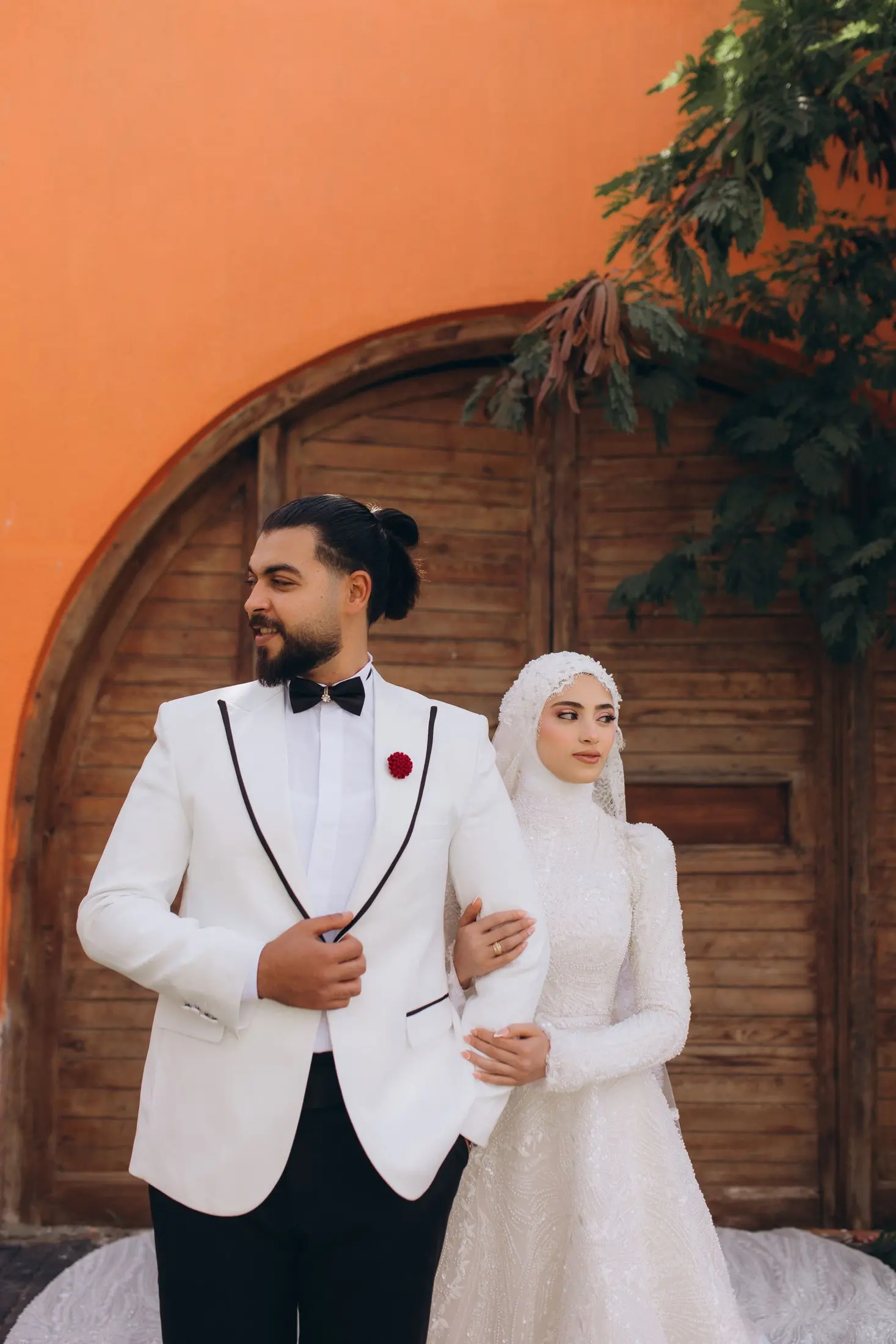 Muslim wedding couple in elegant attire